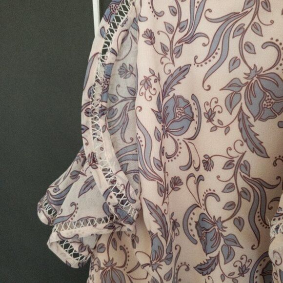 Keepsake Lovers Holiday Floral Ruffled Open Back Lace Trim Asymmetrical Dress - Picture 12 of 15